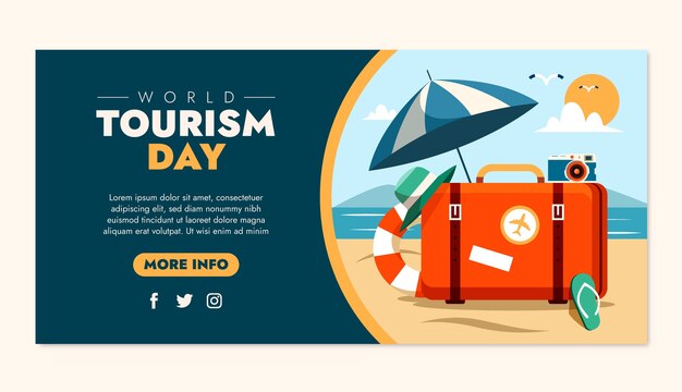 Flat horizontal banner template for world tourism day celebration