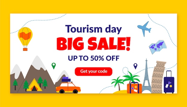 Free vector flat horizontal banner template for world tourism day celebration