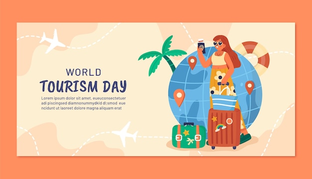 Flat horizontal banner template for world tourism day celebration