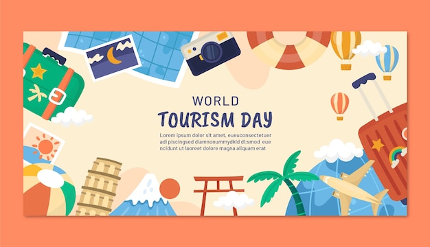 Free vector flat horizontal banner template for world tourism day celebration