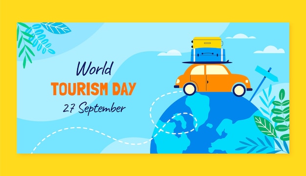 Free vector flat horizontal banner template for world tourism day celebration
