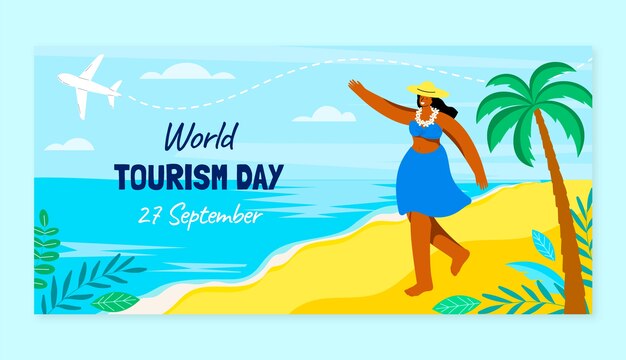 Flat horizontal banner template for world tourism day celebration