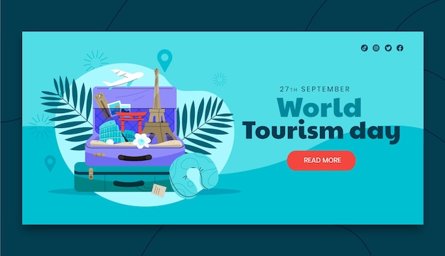 Flat horizontal banner template for world tourism day celebration