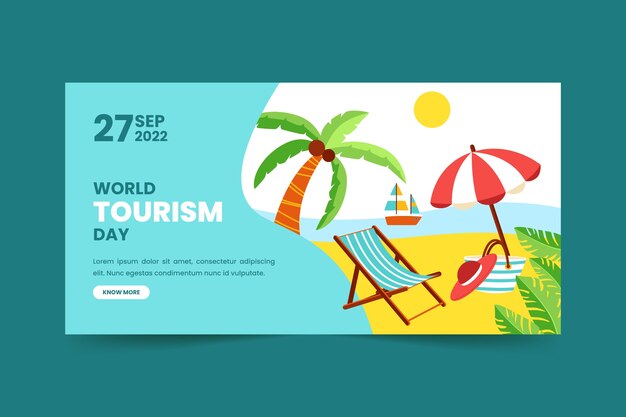 Flat horizontal banner template for world tourism day celebration