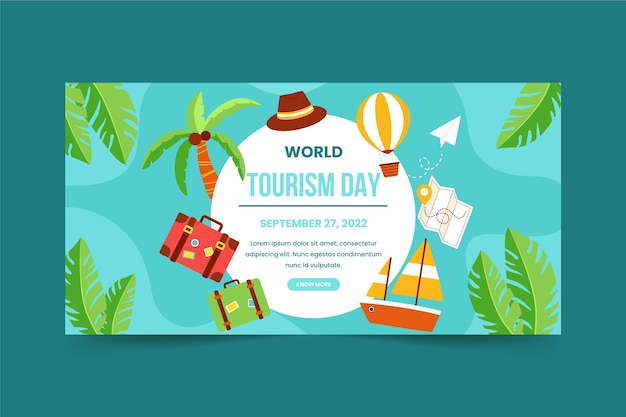 Flat horizontal banner template for world tourism day celebration