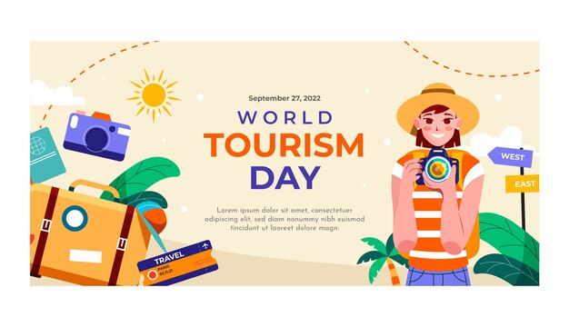 Flat horizontal banner template for world tourism day celebration