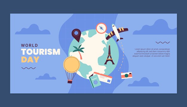 Free vector flat horizontal banner template for world tourism day celebration