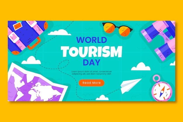 Free vector flat horizontal banner template for world tourism day celebration