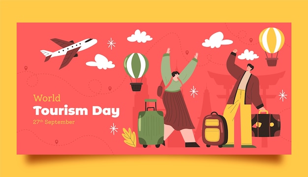 Flat horizontal banner template for world tourism day celebration