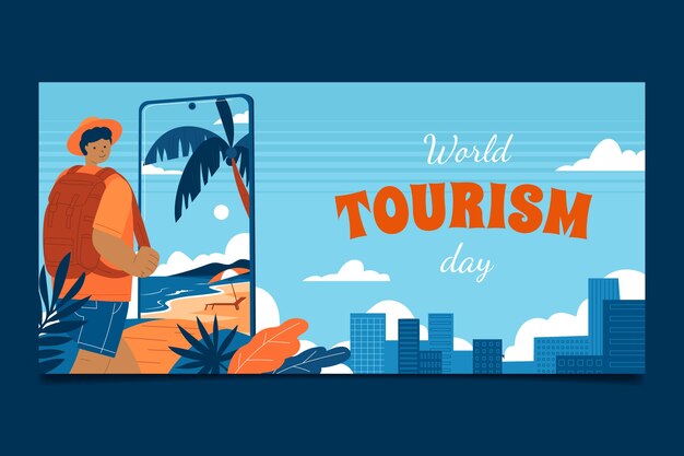 Шаблон плоского горизонтального баннера для празднования всемирного дня туризма