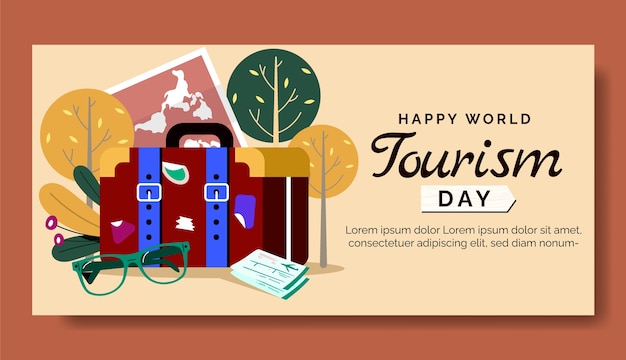 Free vector flat horizontal banner template for world tourism day celebration