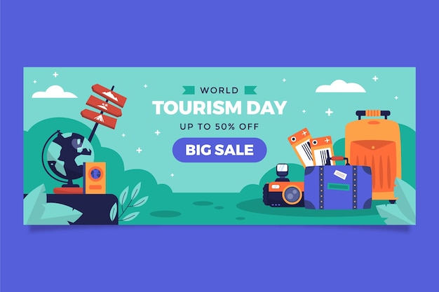 Free vector flat horizontal banner template for world tourism day celebration