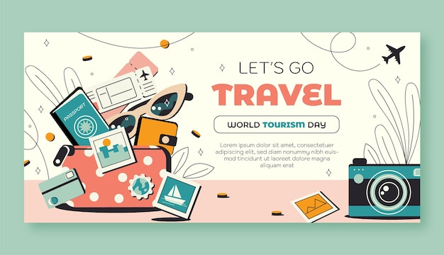 Flat horizontal banner template for world tourism day celebration