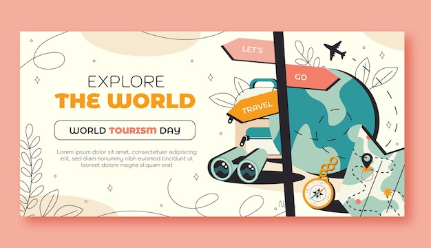 Free vector flat horizontal banner template for world tourism day celebration