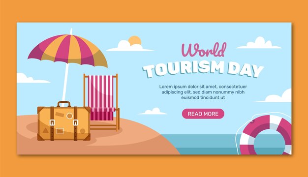 Flat horizontal banner template for world tourism day celebration