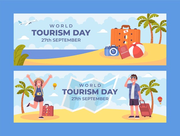 Flat horizontal banner template for world tourism day celebration