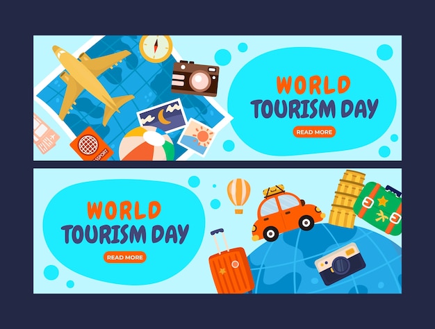 Free vector flat horizontal banner template for world tourism day celebration