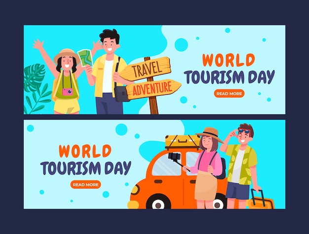 Flat horizontal banner template for world tourism day celebration