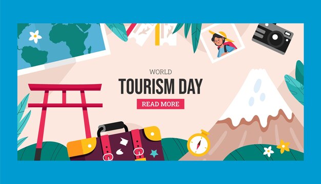 Планшет горизонтального баннера для празднования Всемирного дня туризма