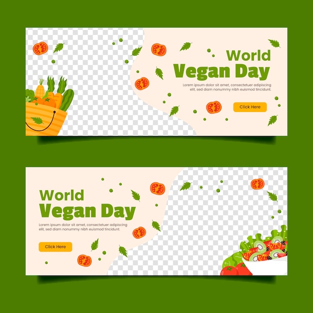 Modello di banner orizzontale piatto per la celebrazione della giornata mondiale vegana