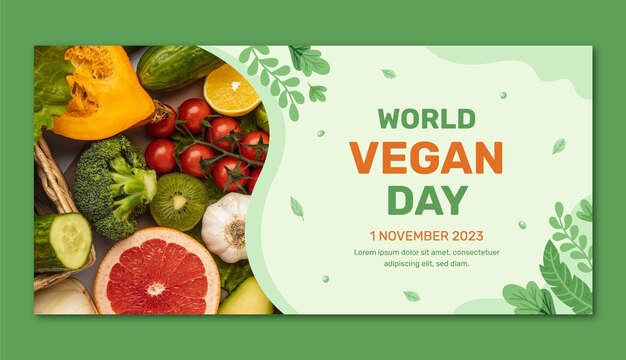 Flat horizontal banner template for world vegan day celebration