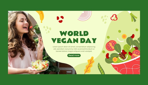 Flat horizontal banner template for world vegan day event