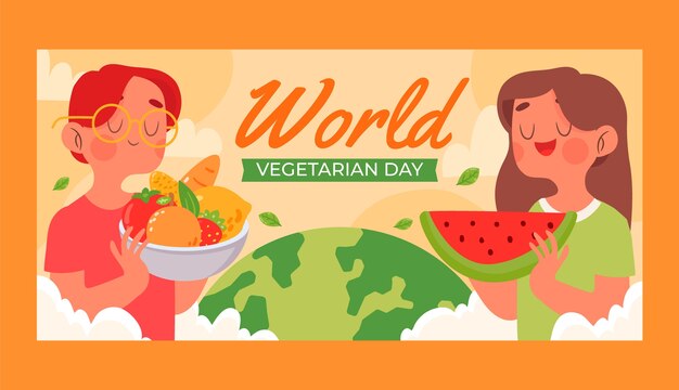 Flat horizontal banner template for world vegetarian day