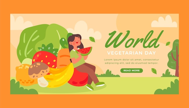 Flat horizontal banner template for world vegetarian day