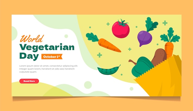 Шаблон плоского горизонтального баннера для всемирного дня вегетарианцев