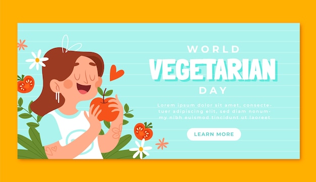 Modello di banner orizzontale piatto per la giornata mondiale del vegetariano