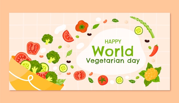 Modello di banner orizzontale piatto per la giornata mondiale del vegetariano