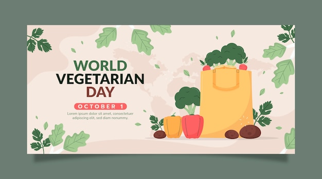 Vettore gratuito modello di banner orizzontale piatto per la giornata mondiale del vegetariano