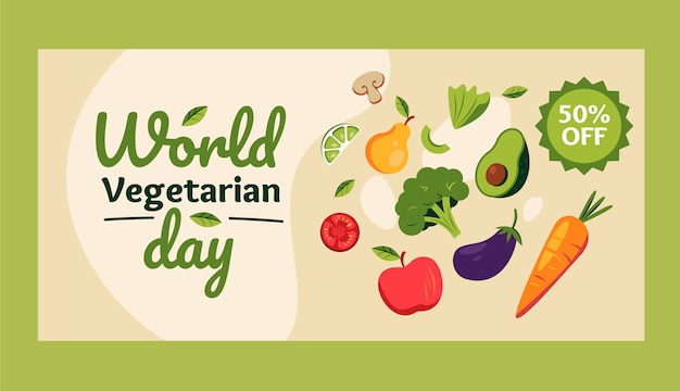 Flat horizontal banner template for world vegetarian day