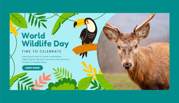 Flat horizontal banner template for world wildlife day