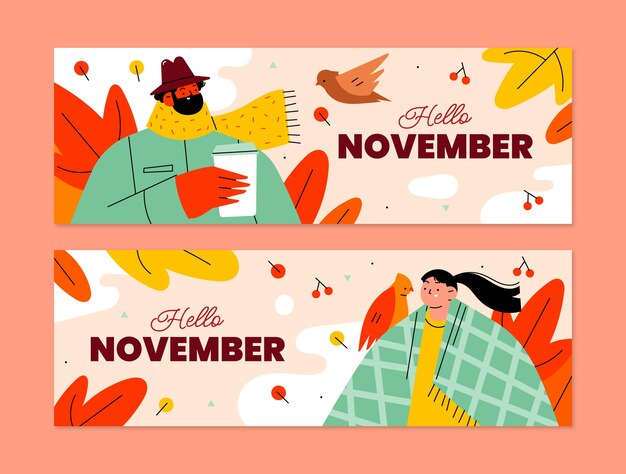 Free vector flat horizontal banners set for autumn celebration