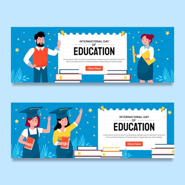 Free vector flat horizontal banners set for celebration of international day of education