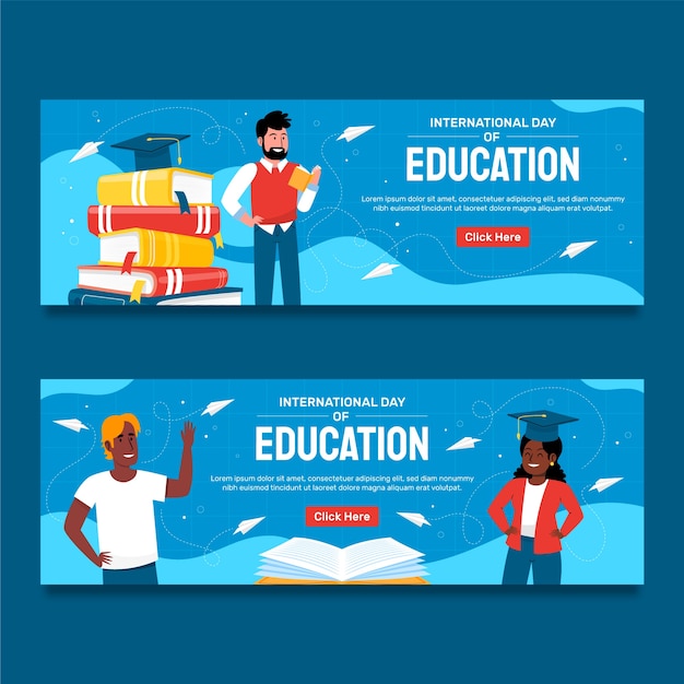 Free vector flat horizontal banners set for celebration of international day of education