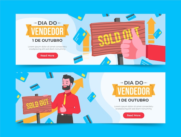 Free vector flat horizontal banners set for dia do vendedor