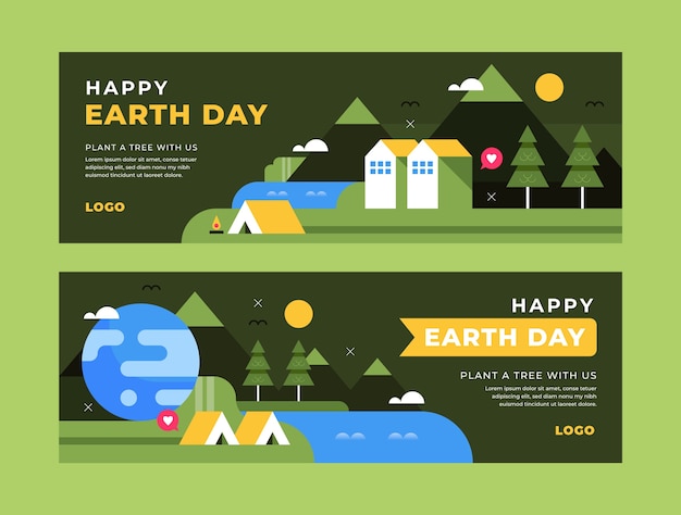 Flat horizontal banners set for earth day celebration