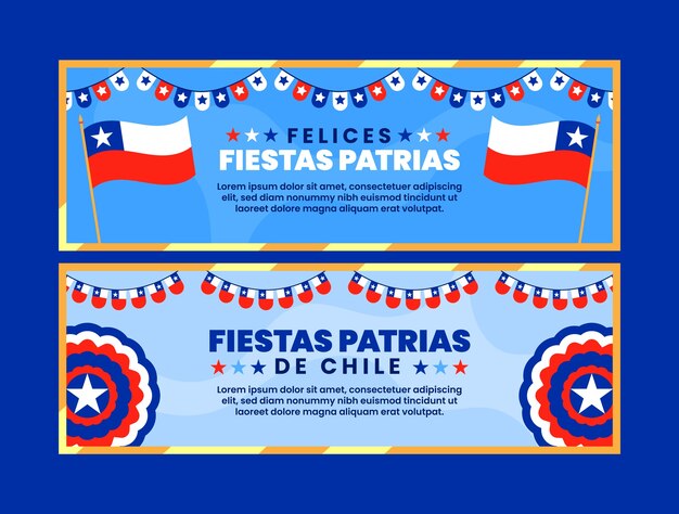 fiestas patrias chile을 위한 평평한 수평 배너 세트