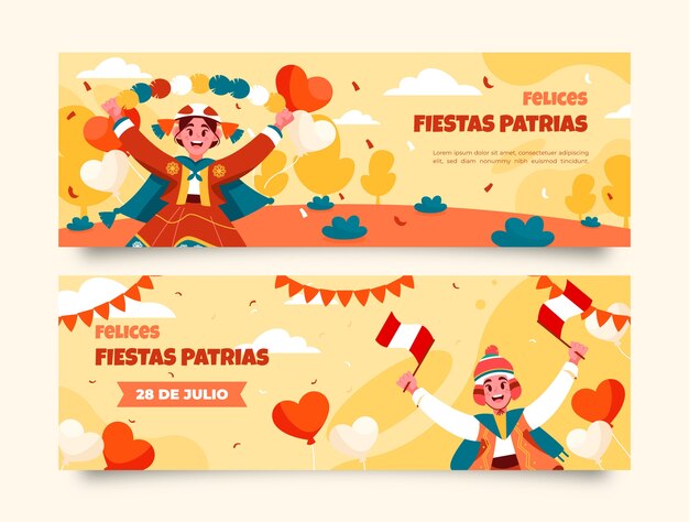 Flat horizontal banners set for fiestas patrias chile
