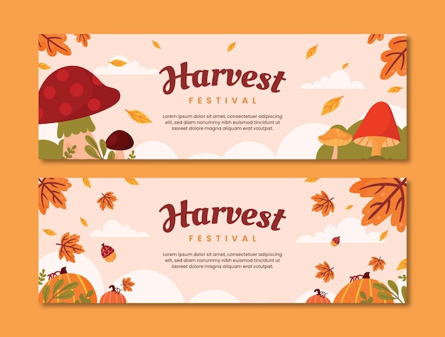 Free vector flat horizontal banners set for harvest festival celebration