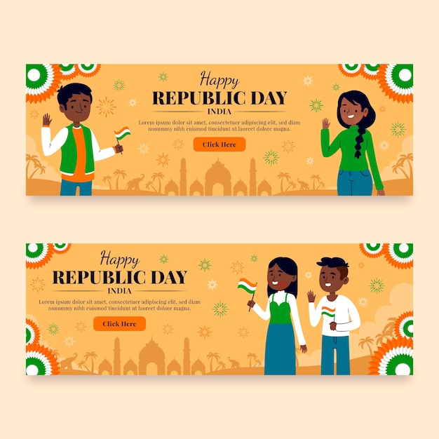Flat horizontal banners set for india republic day celebration