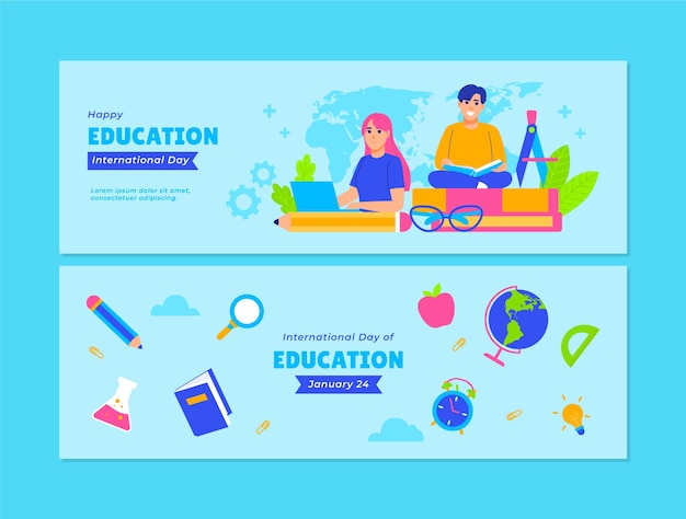 Free vector flat horizontal banners set for international day of education