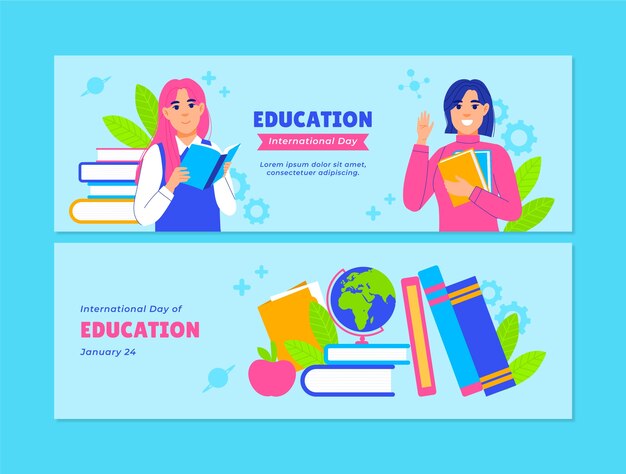 Flat horizontal banners set for international day of education