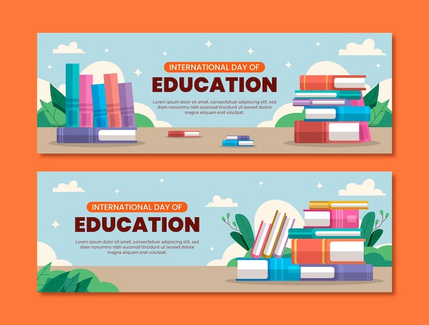 Flat horizontal banners set for international day of education – Free vector download
