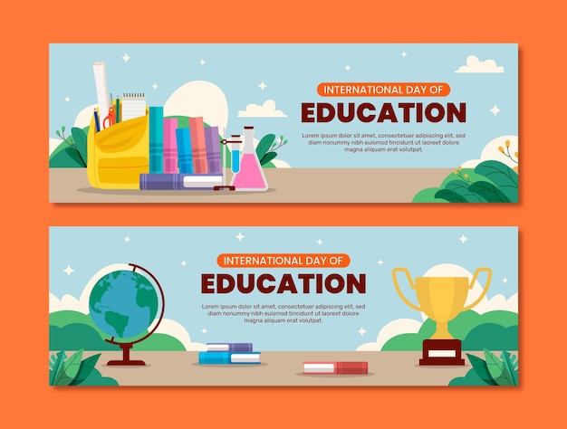 Free vector flat horizontal banners set for international day of education