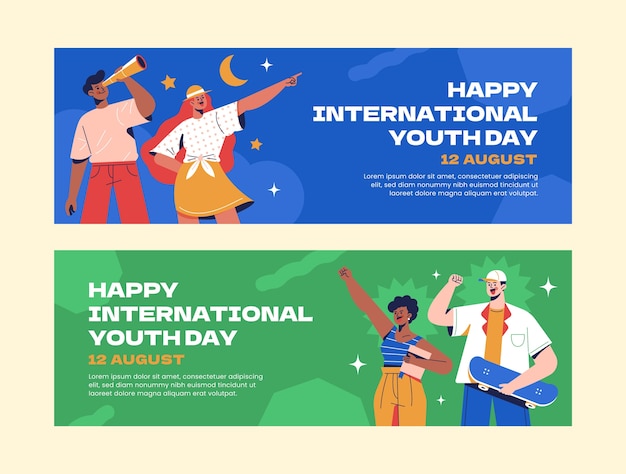 Плоские горизонтальные баннеры для празднования международного дня молодежи