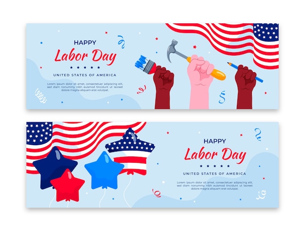 Flat horizontal banners set for labor day celebration