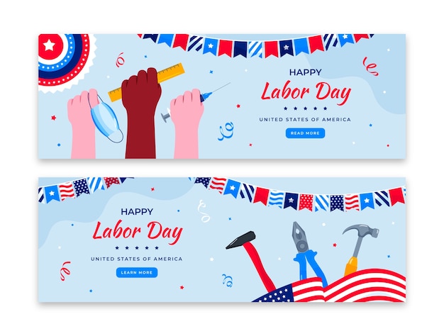 Free vector flat horizontal banners set for labor day celebration